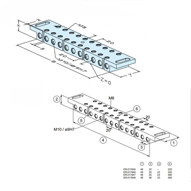 Viga de sujeción de acero de precisión POFI de 220 mm para mecanizado de electroerosión por hilo ER-017645