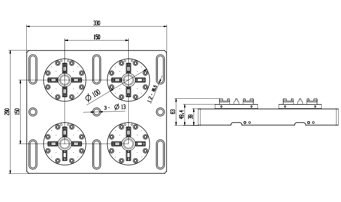 Mandril neumático optimizado 4 en 1 con placa base CNC ER-035519 